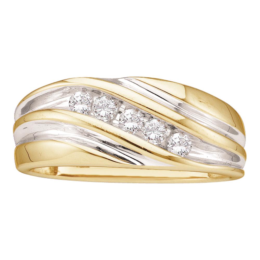 14kt Yellow Two-tone Gold Mens Round Diamond Wedding Anniversary Band Ring 1/4 Cttw