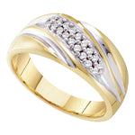 10kt Yellow Two-tone Gold Mens Round Pave-set Diamond Diagonal Double Row Wedding Band 1/4 Cttw