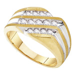 10kt Yellow Gold Mens Round Channel-set Diamond Triple Row Cluster Ring 1/2 Cttw