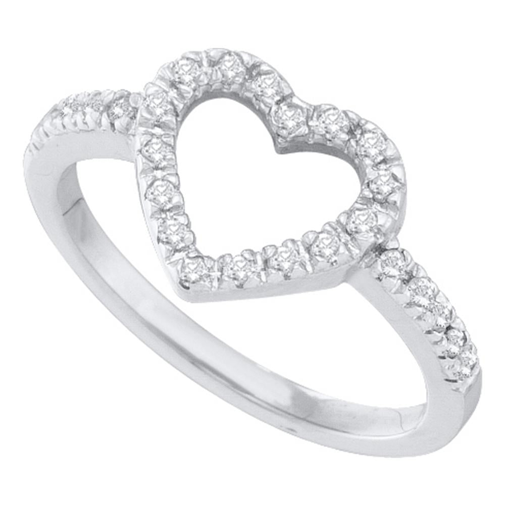 10kt White Gold Womens Round Diamond Simple Heart Outline Ring 1/5 Cttw