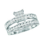 14kt White Gold Womens Princess Diamond Cluster Bridal Wedding Engagement Ring Band Set 1.00 Cttw