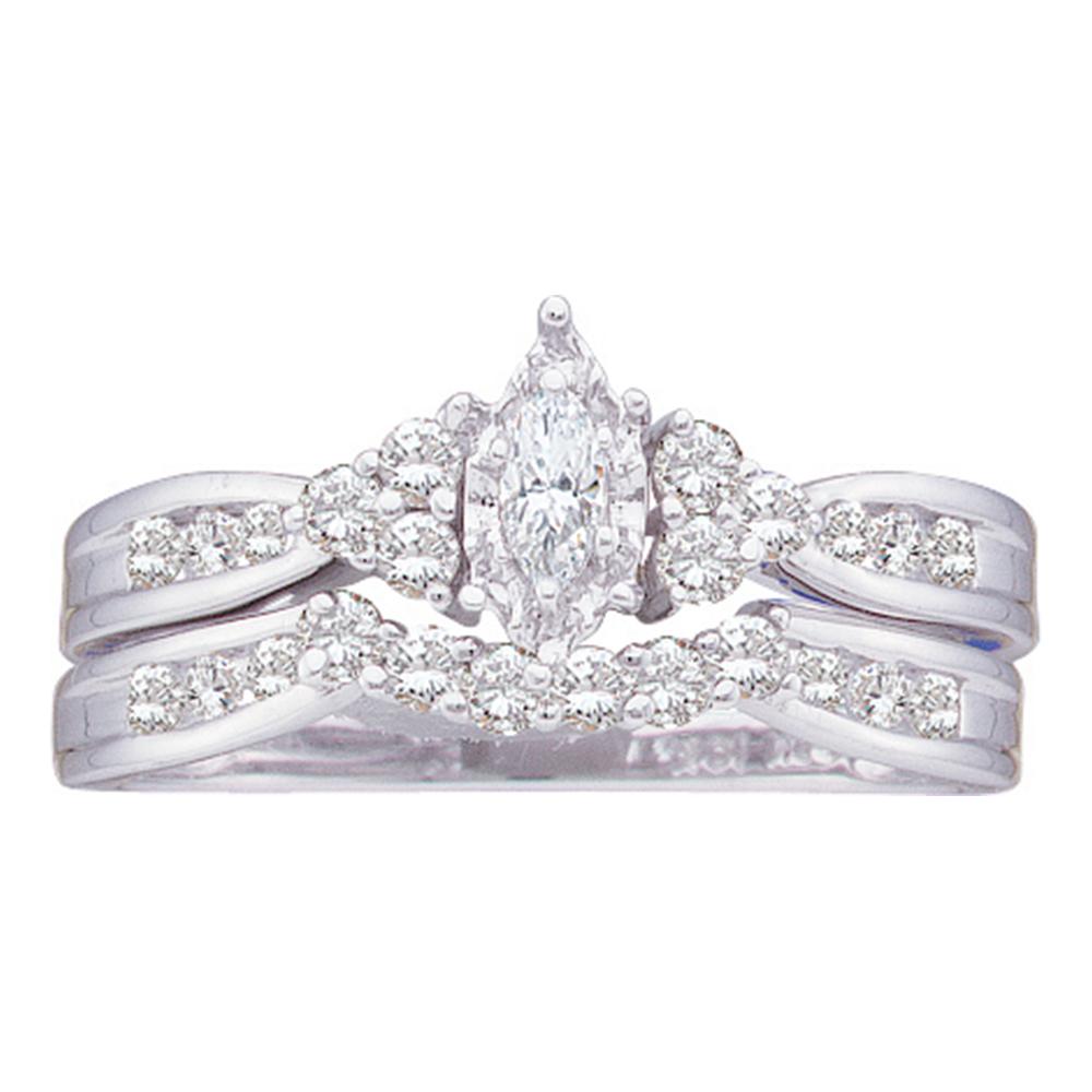 14kt White Gold Womens Marquise Diamond Bridal Wedding Engagement Ring Band Set 1/2 Cttw