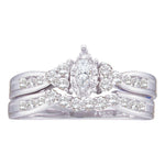 14kt White Gold Womens Marquise Diamond Bridal Wedding Engagement Ring Band Set 1/2 Cttw