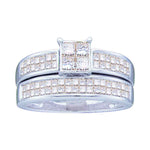 14kt White Gold Womens Princess Diamond Bridal Wedding Engagement Ring Band Set 5/8 Cttw