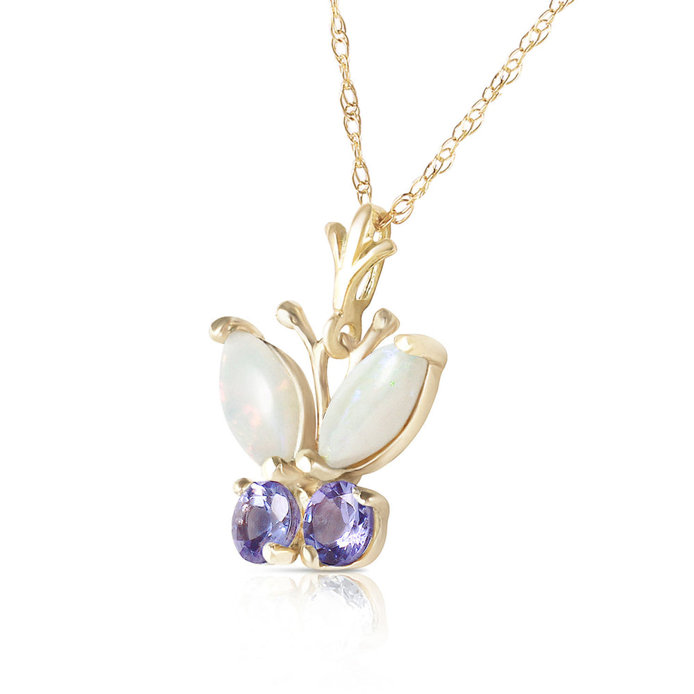 0.7 CTW 14K Solid Gold Butterfly Necklace Opal Tanzanite