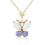 0.7 CTW 14K Solid Gold Butterfly Necklace Opal Tanzanite