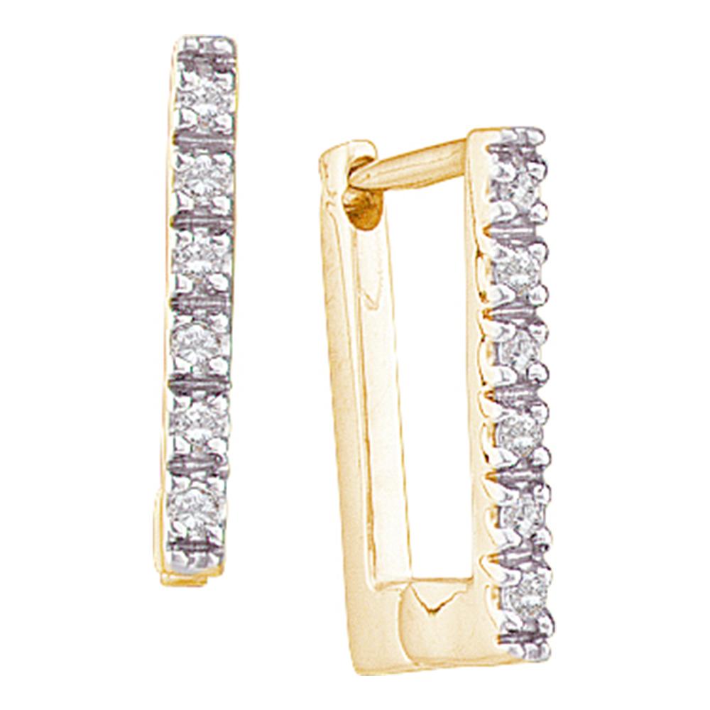 10kt Yellow Gold Womens Round Diamond Rectangle Notched-post Hoop Earrings 1/20 Cttw