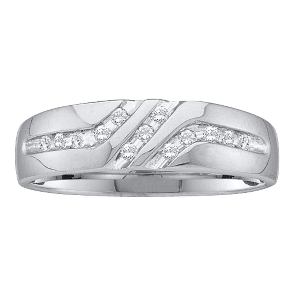 10kt White Gold Mens Round Channel-set Diamond Triple Row Wedding Band Ring 1/8 Cttw