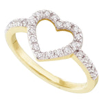 10kt Yellow Gold Womens Round Diamond Simple Heart Outline Ring 1/5 Cttw