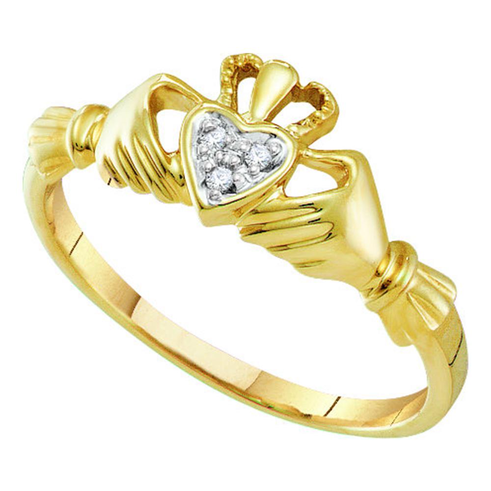 14kt Yellow Gold Womens Round Diamond Claddagh Heart Ring .01 Cttw