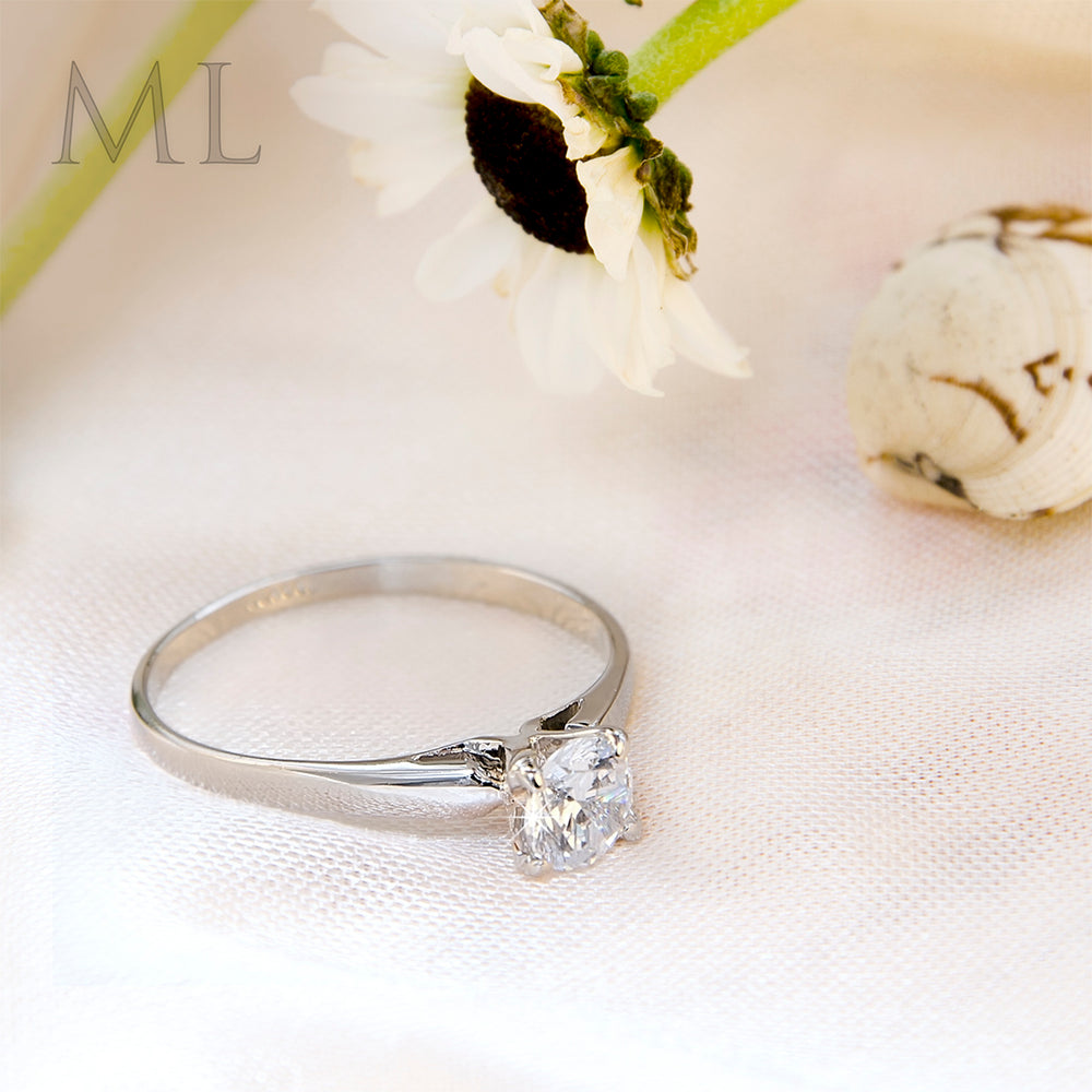 Women's 0.65 CT Solitaire Engagement Ring ROUND CUT White Gold Plated Size 6-9