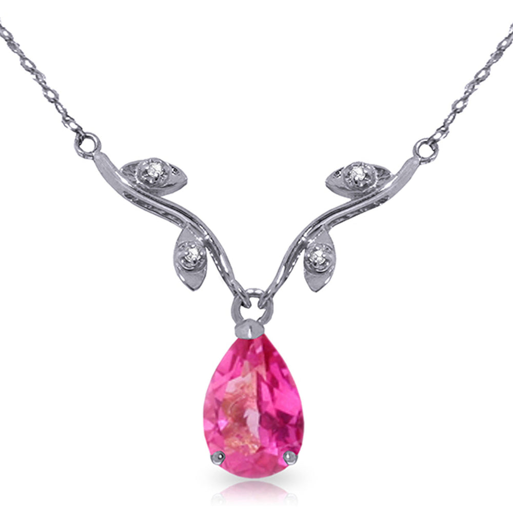 1.52 Carat 14K Solid White Gold Naturalive Moment Pink Topaz Diamond Necklace