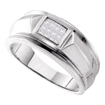 14kt White Gold Mens Princess Diamond Cluster Band Ring 1/4 Cttw