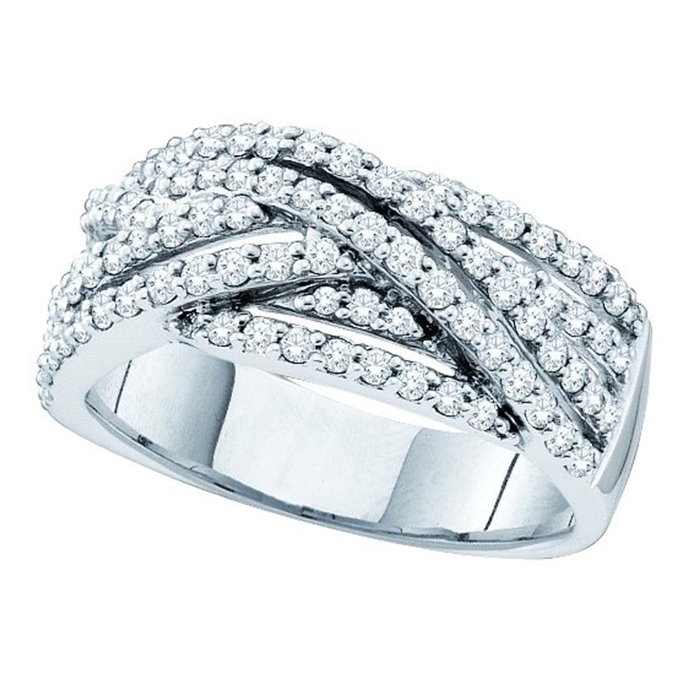 14kt White Gold Womens Round Diamond Striped Crossover Band Ring 7/8 Cttw