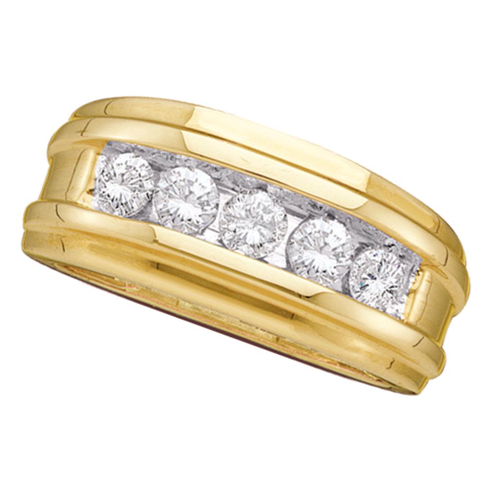 14kt Yellow Gold Mens Round Diamond Single Row Ridged Wedding Band Ring 1.00 Cttw