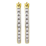 10kt Yellow Gold Womens Round Diamond Slender Single Row Hoop Earrings 1/8 Cttw