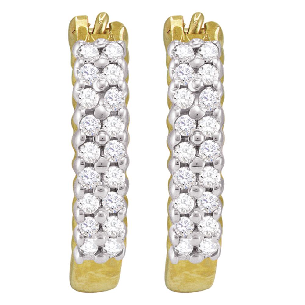 10kt Yellow Gold Womens Round Pave-set Diamond Huggie Hoop Earrings 1/4 Cttw
