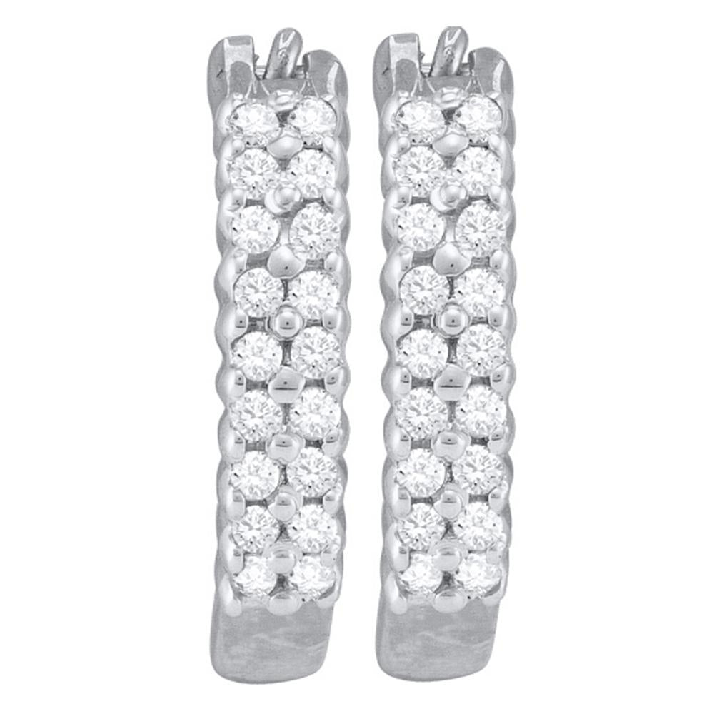 10kt White Gold Womens Round Pave-set Diamond Huggie Hoop Earrings 1/4 Cttw
