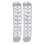 10kt White Gold Womens Round Pave-set Diamond Huggie Hoop Earrings 1/4 Cttw