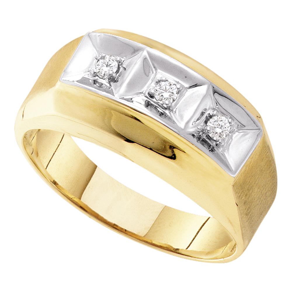 10kt Yellow Gold Mens Round Diamond 3-stone Two-tone Wedding Band Ring 1/10 Cttw