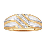 10kt Yellow Gold Mens Round Diamond Double Row Two-tone Ridged Wedding Band Ring 1/8 Cttw