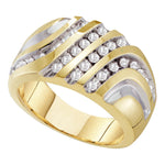 10kt Yellow Gold Mens Round Diamond Four Row Two-tone Cluster Ring 1/2 Cttw