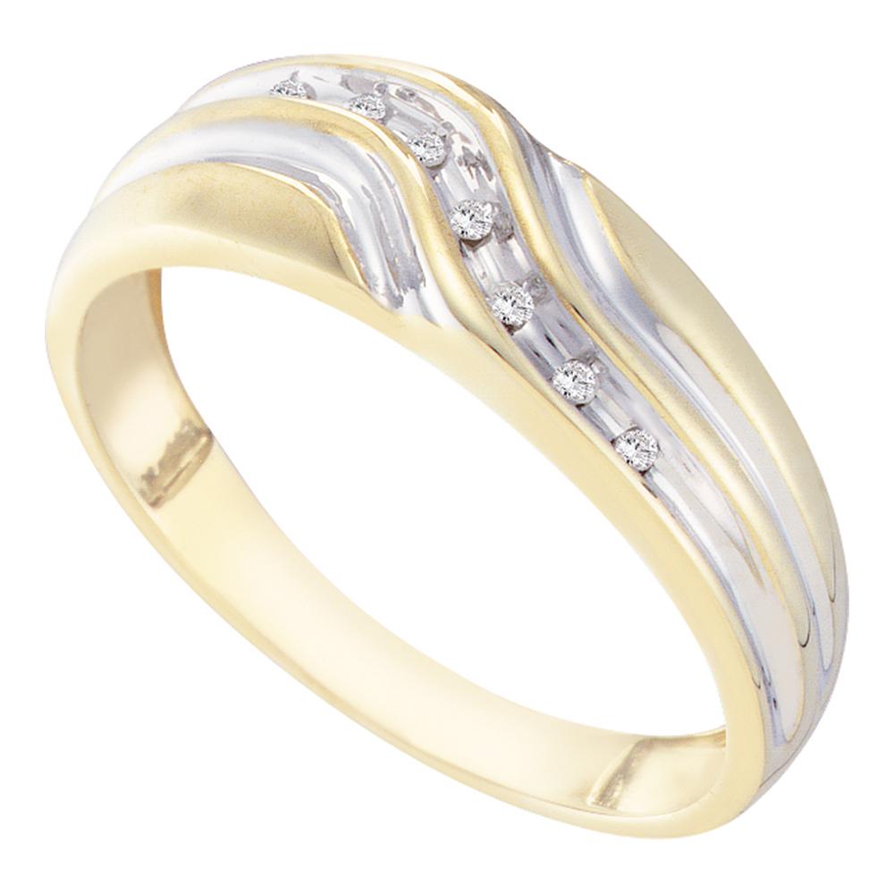 10kt Yellow Gold Mens Round Diamond Single Row Two-tone Wedding Band Ring 1/20 Cttw