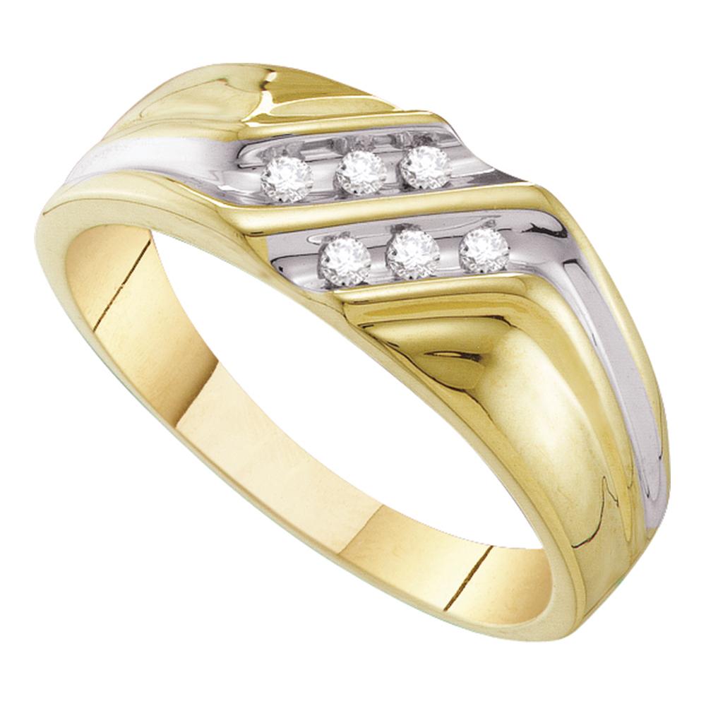 10kt Yellow Gold Mens Round Diamond Double Row Two-tone Wedding Band Ring 1/8 Cttw