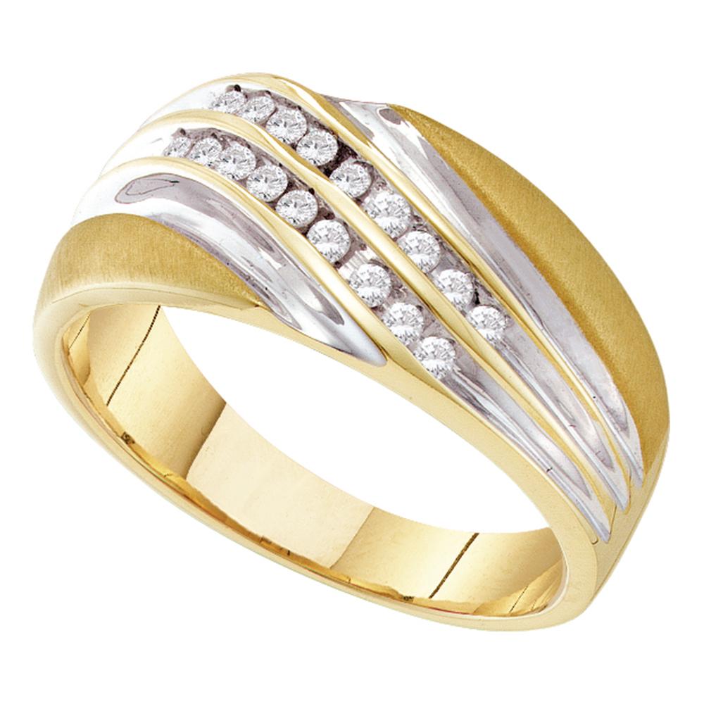 10kt Yellow Two-tone Gold Mens Round Channel-set Diamond Diagonal Double Row Wedding Band 1/4 Cttw