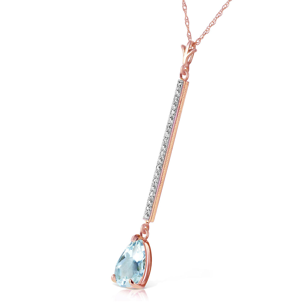 14K Solid Rose Gold Necklace withDiamonds & Aquamarine