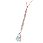 14K Solid Rose Gold Necklace withDiamonds & Aquamarine