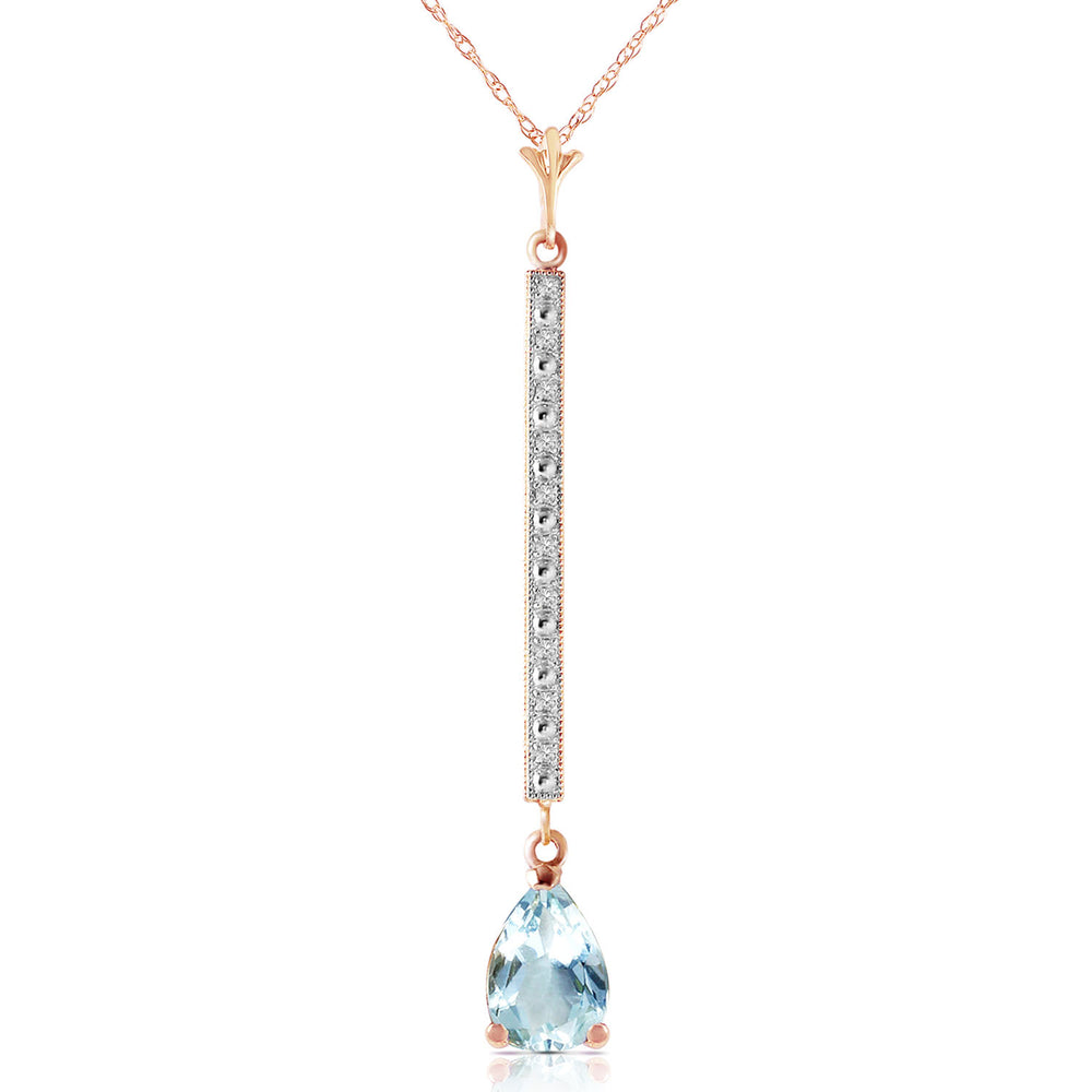 14K Solid Rose Gold Necklace withDiamonds & Aquamarine