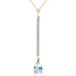14K Solid Rose Gold Necklace withDiamonds & Aquamarine