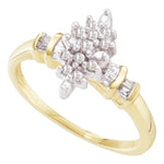 10kt Yellow Gold Womens Round Prong-set Diamond Marquise-shape Cluster Ring 1/6 Cttw