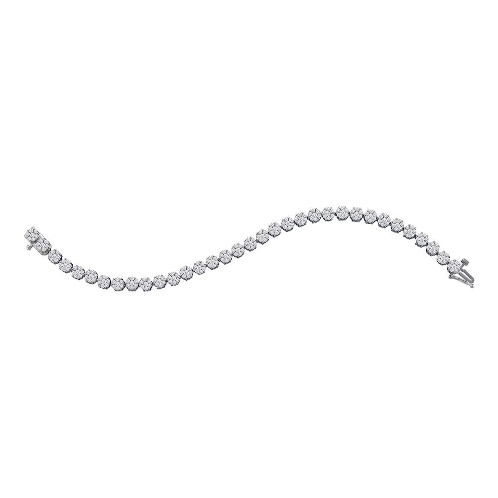 14kt White Gold Womens Round Diamond Flower Cluster Tennis Bracelet 4.00 Cttw