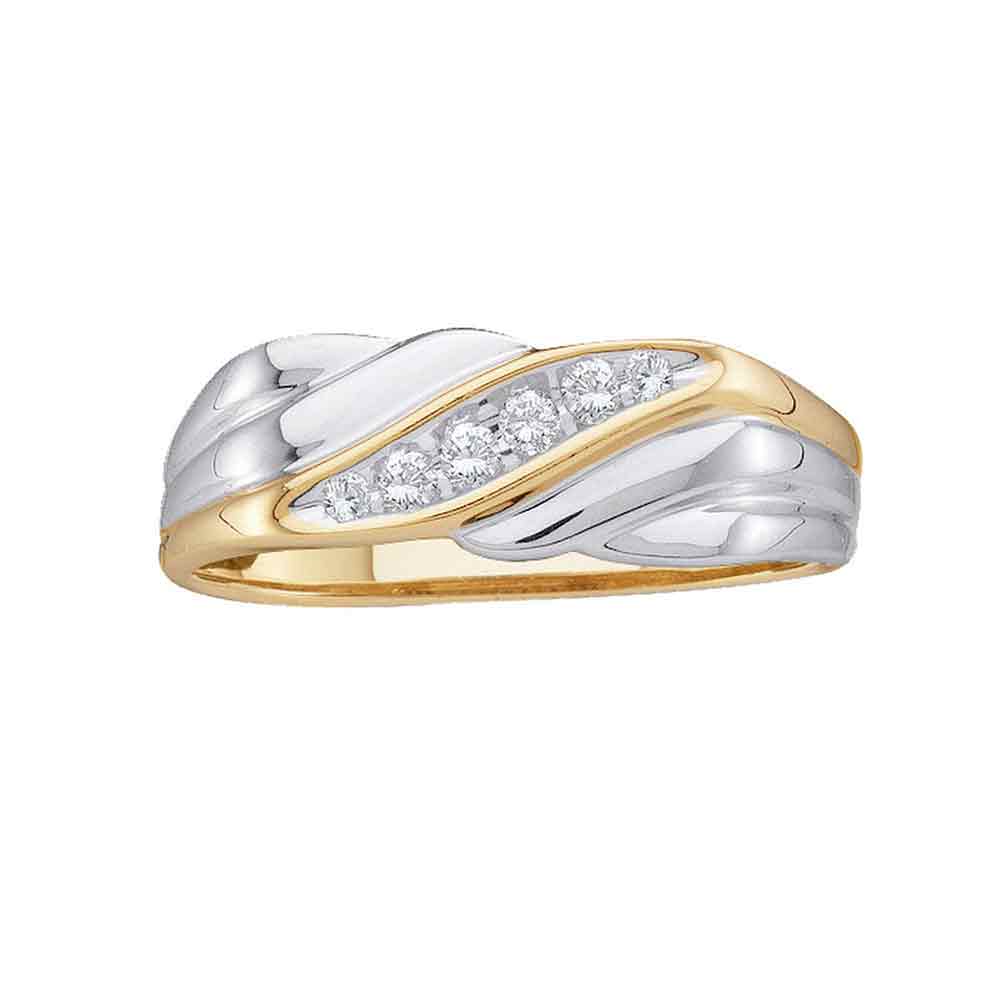 10kt Yellow Gold Mens Round Diamond Single Row Wedding Band Ring 1/8 Cttw