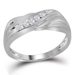 10kt White Gold Mens Round Diamond Diagonal Single Row Wedding Band Ring 1/8 Cttw
