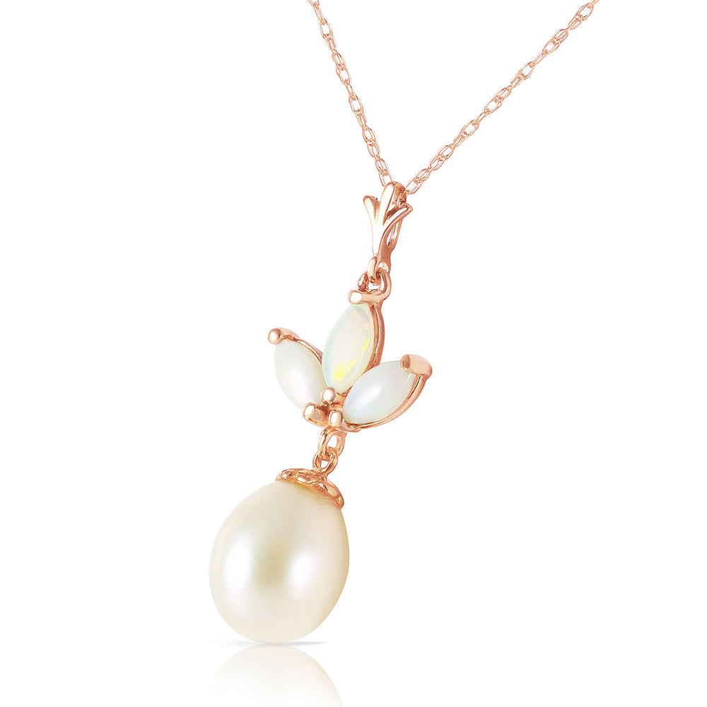 14K Solid Rose Gold Necklace with pearl & Opals