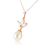14K Solid Rose Gold Necklace with pearl & Opals