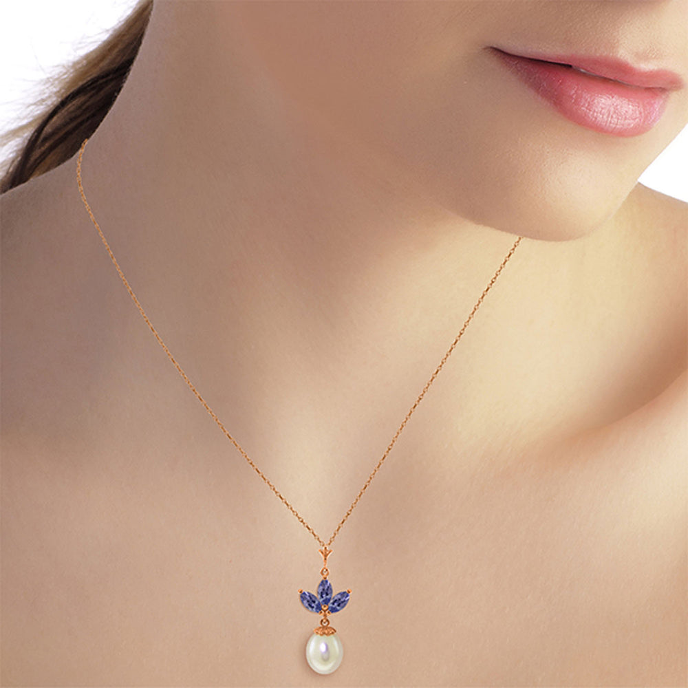 14K Solid Rose Gold Necklace with pearl & Tanzanites