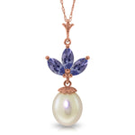 14K Solid Rose Gold Necklace with pearl & Tanzanites