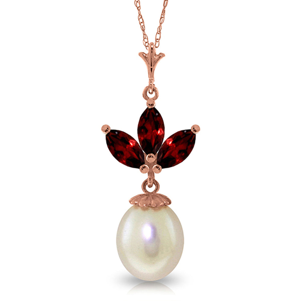 14K Solid Rose Gold Necklace with pearl & Garnets