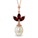 14K Solid Rose Gold Necklace with pearl & Garnets