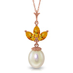 14K Solid Rose Gold Necklace with pearl & Citrines