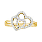 14kt Yellow Gold Womens Round Diamond Double Heart Ring 1/4 Cttw