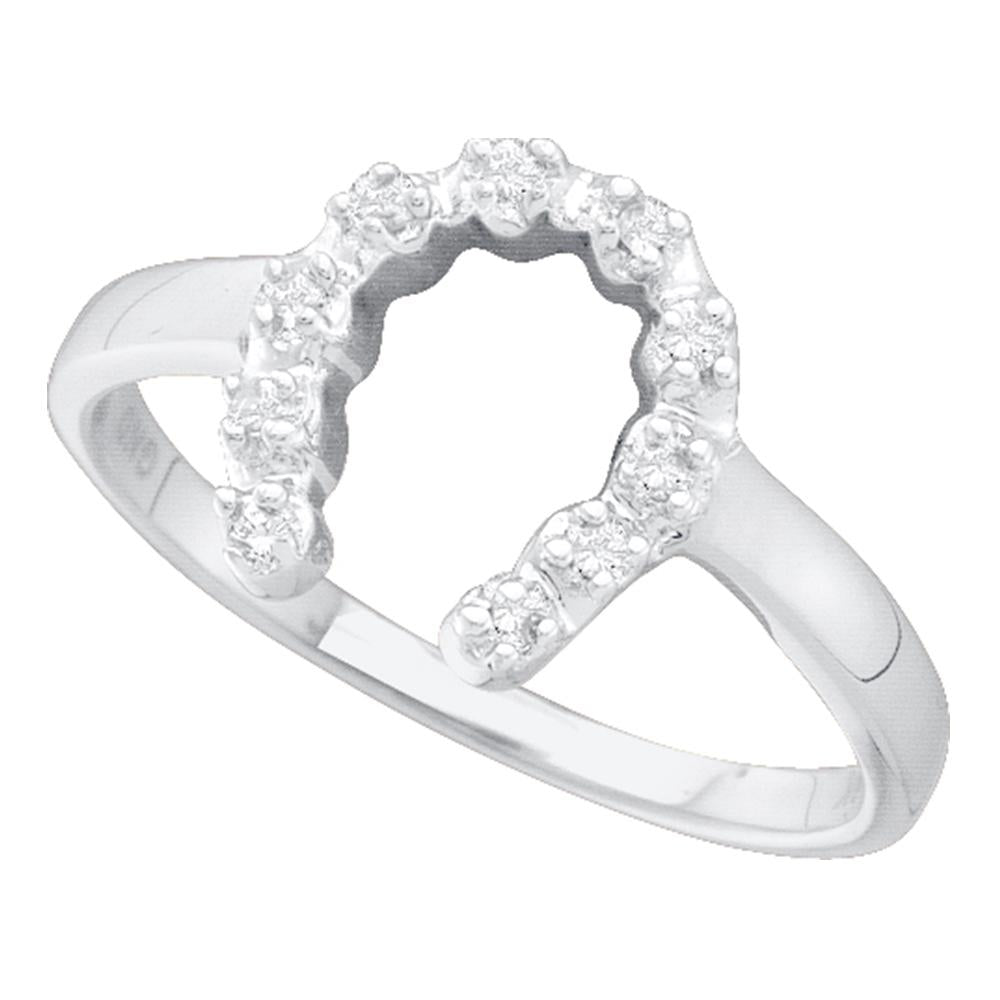 10kt White Gold Womens Round Diamond Simple Lucky Horseshoe Ring 1/20 Cttw