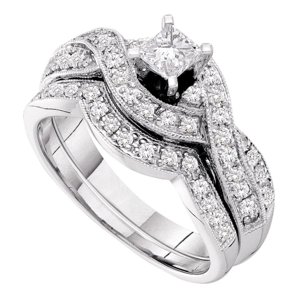 14kt White Gold Womens Princess Diamond Twist Bridal Wedding Engagement Ring Band Set 3/4 Cttw