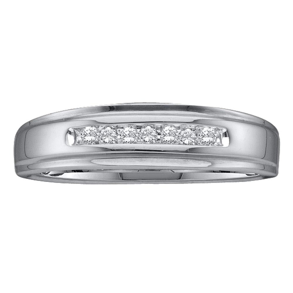 14kt White Gold Mens Round Diamond Channel-set Wedding Anniversary Band Ring 1/12 Cttw