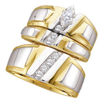 14kt Yellow Gold His & Hers Marquise Diamond Solitaire Matching Bridal Wedding Ring Band Set 1/4 Cttw