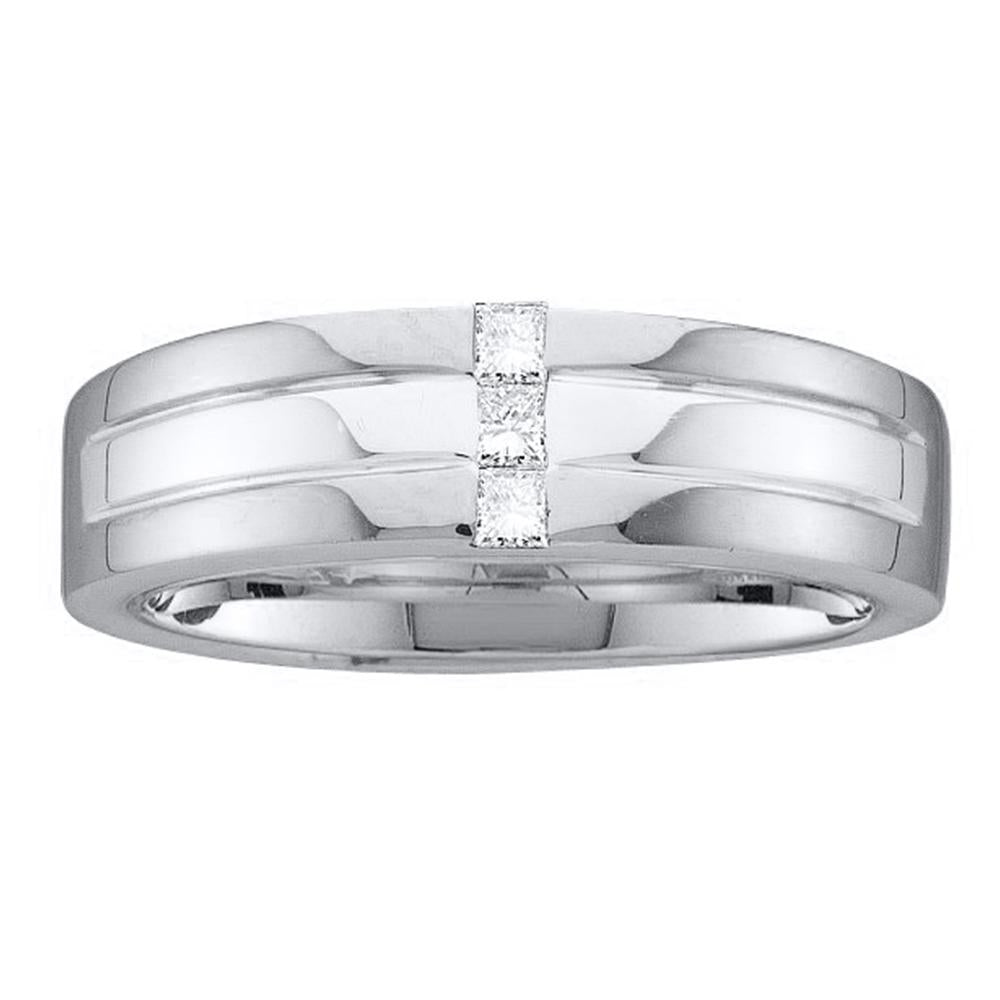 14kt White Gold Mens Princess Channel-set Diamond Single Row Wedding Band Ring 1/6 Cttw